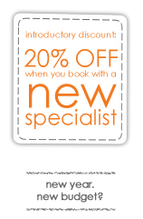 introductory discount: 20% OFF when you book with a new specialist